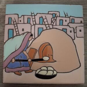 VTG Mag Mor Studios Ceramic Tile Woman Baking Bread Adobe Christine Fitzgerald